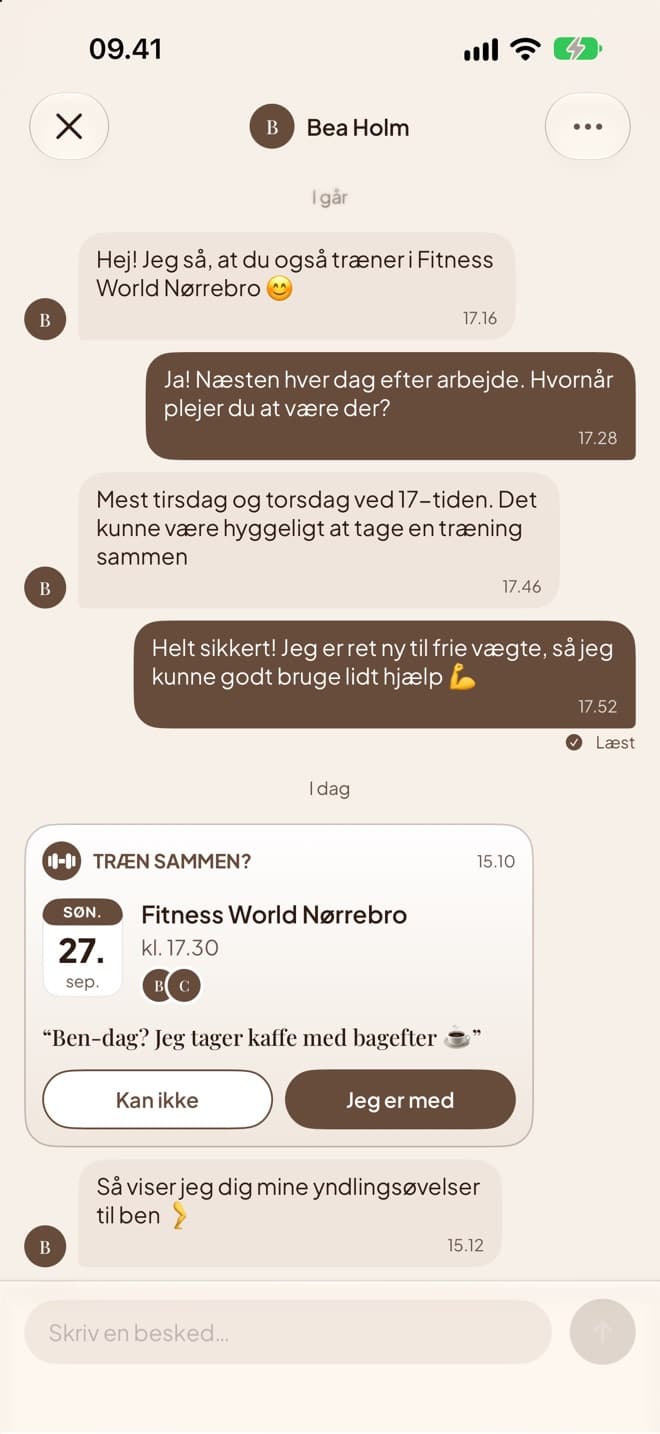 En chat med en invitation til træning